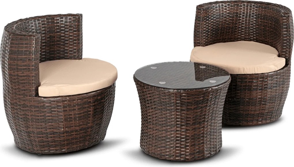 Zestaw Mebli Ogrodowych FRIO Brązowy/Beżowy 2x Fotel Stolik Tarasowy Nowoczesny