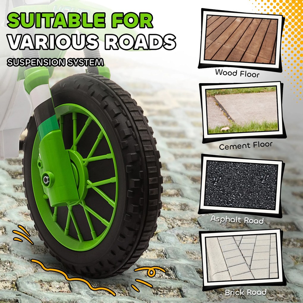 HOMCOM motor elektryczny dla dzieci Zielono-biały z kołami treningowymi od 3 lat 1065x515x68cm | Aosom PL