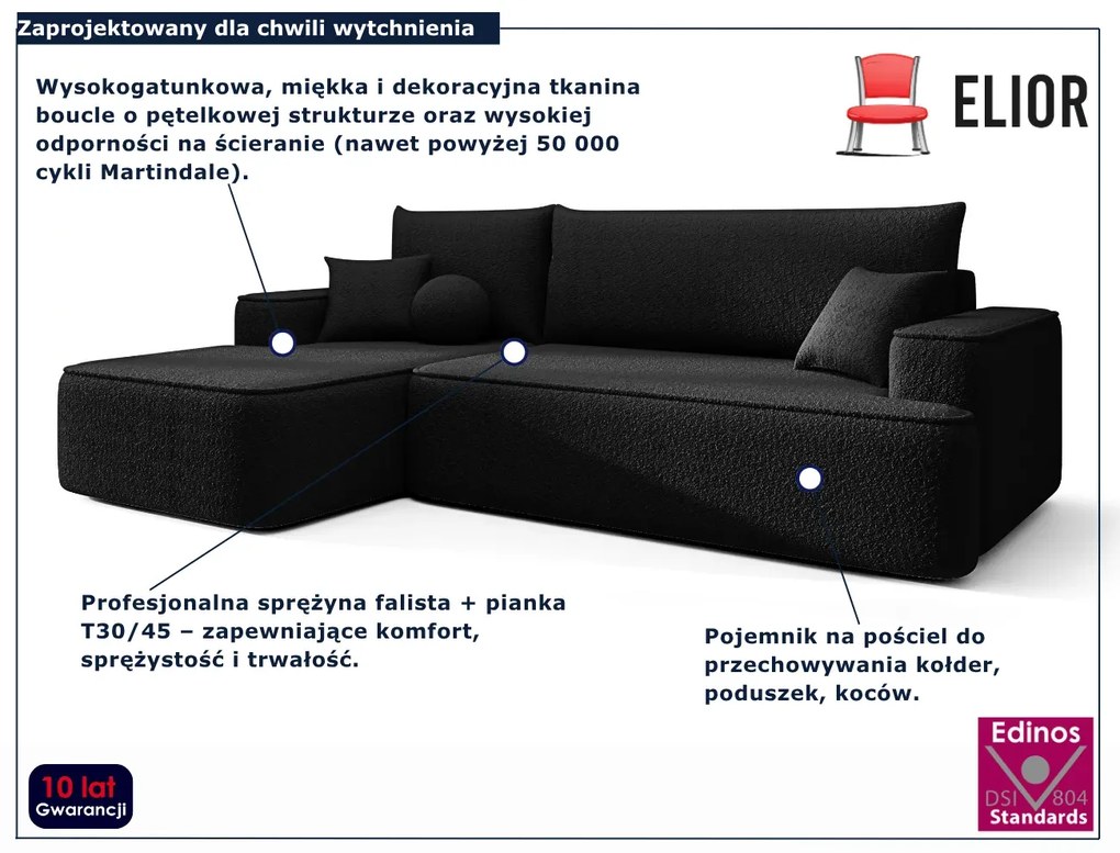 Czarny rozkładany narożnik z pojemnikiem F5-E37