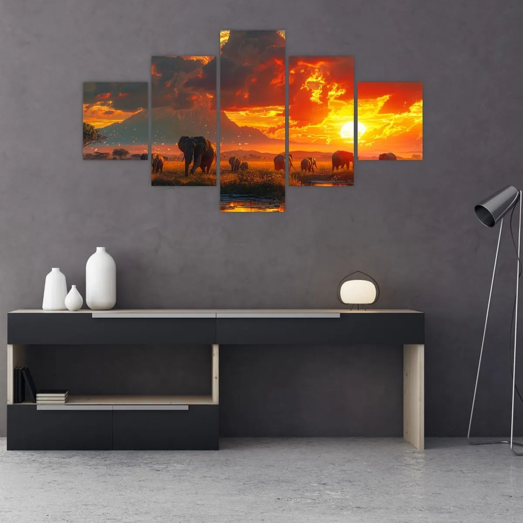 Obraz - Stado słoni (125x70 cm)