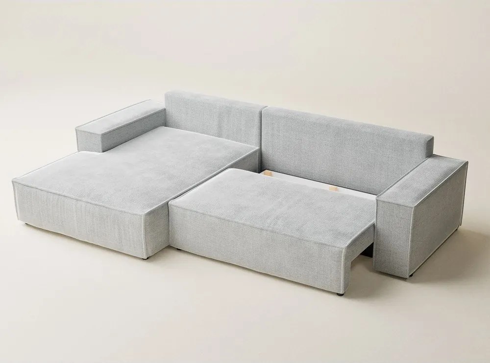 Jasnoszary rozkładany narożnik ze schowkiem z tkaniny szenilowej (lewostronny/z szezlongiem) Maze – Maison de Rêve