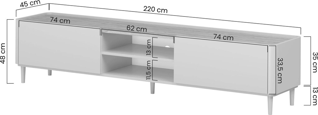 Szafka RTV Elivo 220 cm na nóżkach - eukaliptus / dąb baltic dune