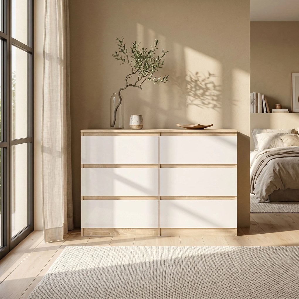 Komoda NUDO 120 cm do Salonu Sypialni 6 Szuflad Dąb sonoma