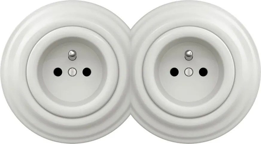 Kliklap - Podwójne retro gniazdko ścienne z ramką 230V białe
