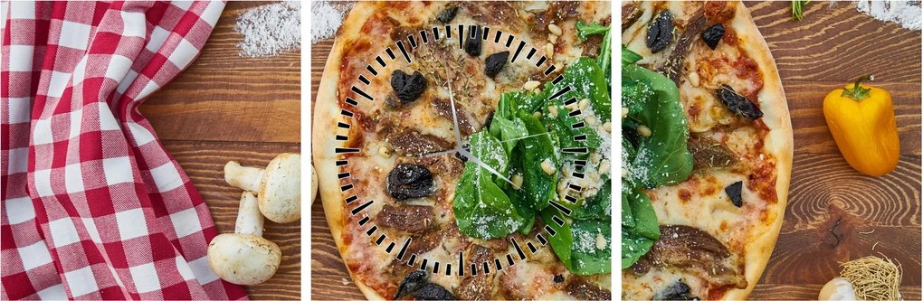 Obraz pizzy (z zegarem) (90x30 cm)