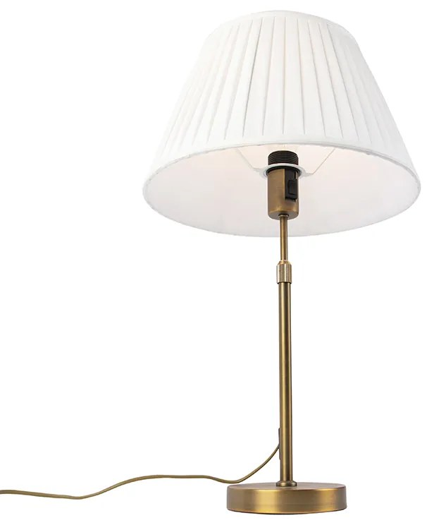 Lampa stołowa brązowa z plisowanym abażurem białym 35cm - Parte klasyczny/Antyczny Oswietlenie wewnetrzne
