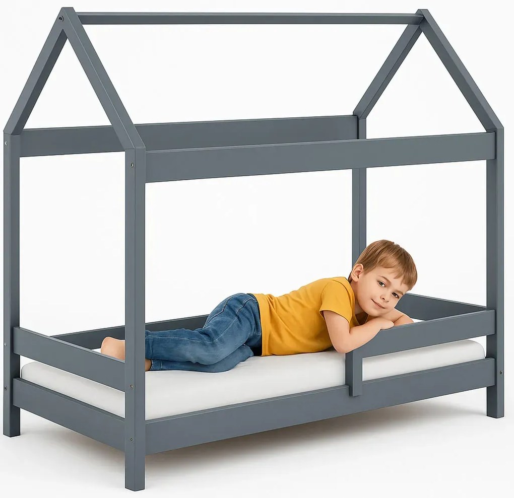 Szare łóżko domek parterowe z materacem i stelażem H2-Z39