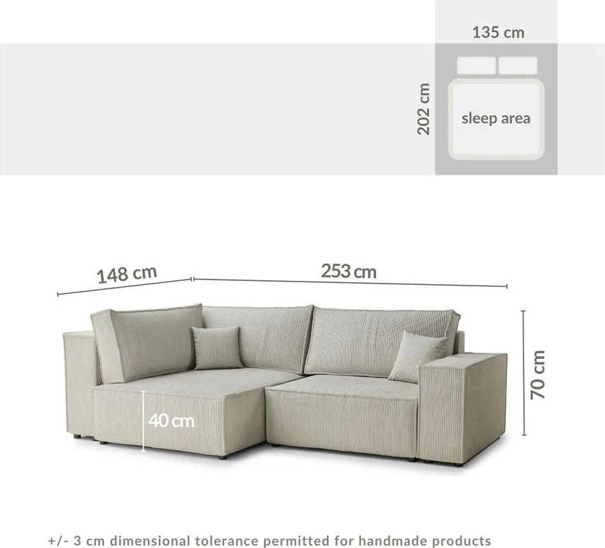 Fioletowy sztruksowy rozkładany/ze schowkiem narożnik (lewostronny/w kształcie litery L) Tonga – Maison de Rêve