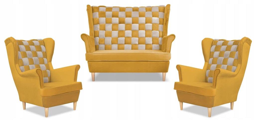 Zestaw uszak CAROL DUO sofa fotele Family Meble żółty miodowo - szary