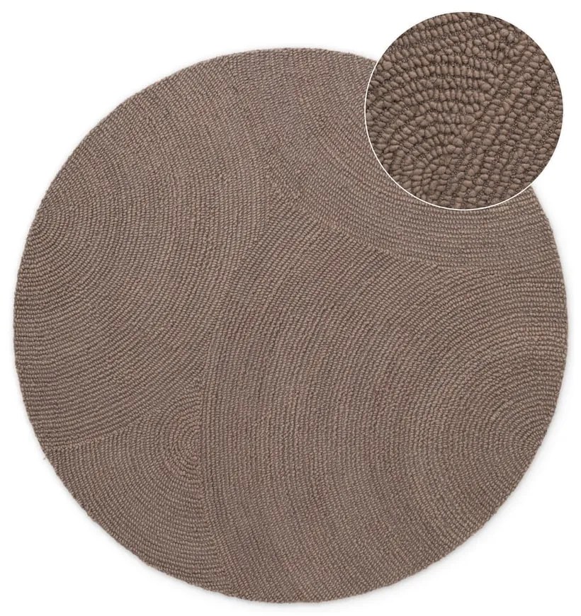 Szarobrązowy wełniany okrągły dywan tkany ręcznie ø 120 cm Eleni Taupe – Hanse Home