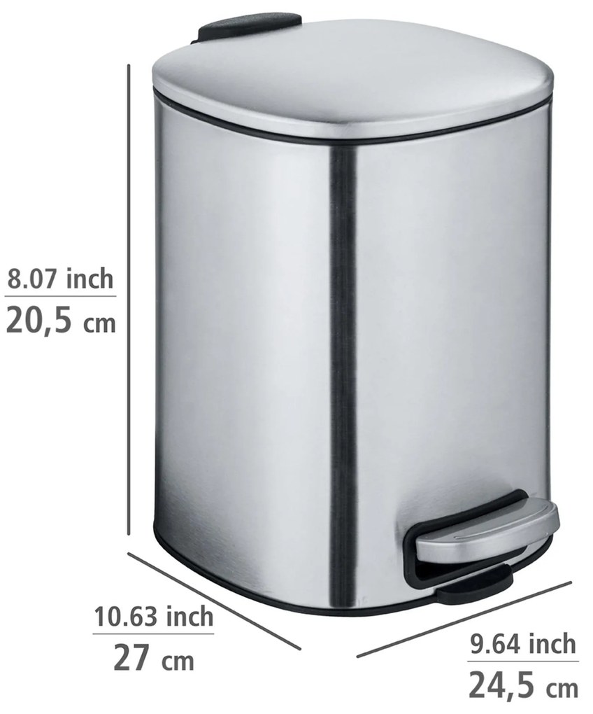Kosz na śmieci z pedałem ALASSIO z funkcją Easy-Close, matowa stal nierdzewna, 5 L, WENKO