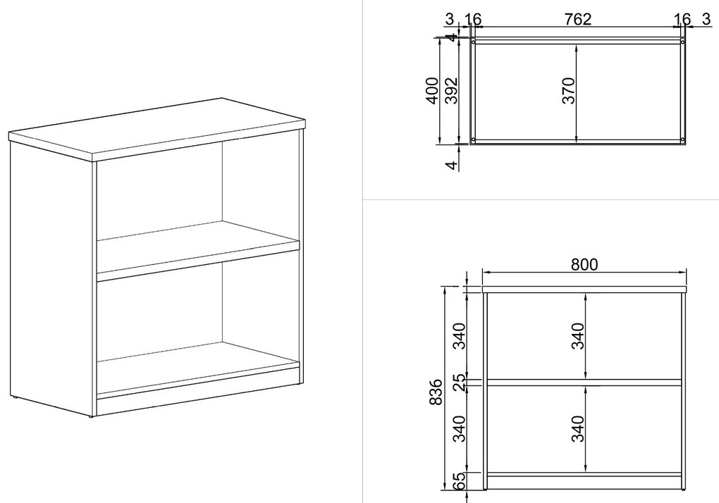 Regał biurowy ARRISTO LUX, 800 x 400 x 836 mm, brzoza