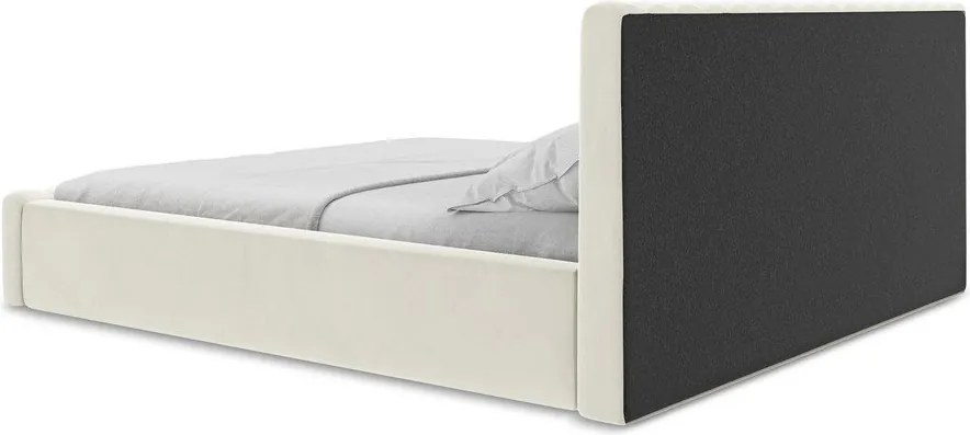 Kremowe tapicerowane łóżko dwuosobowe ze schowkiem i stelażem 160x200 cm Lemi – Makamii