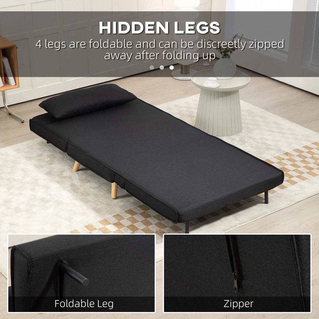 HOMCOM Fotel relaksacyjny z funkcją łóżka dla jednej osoby nowoczesny design do 350 kg czarny | Aosom PL