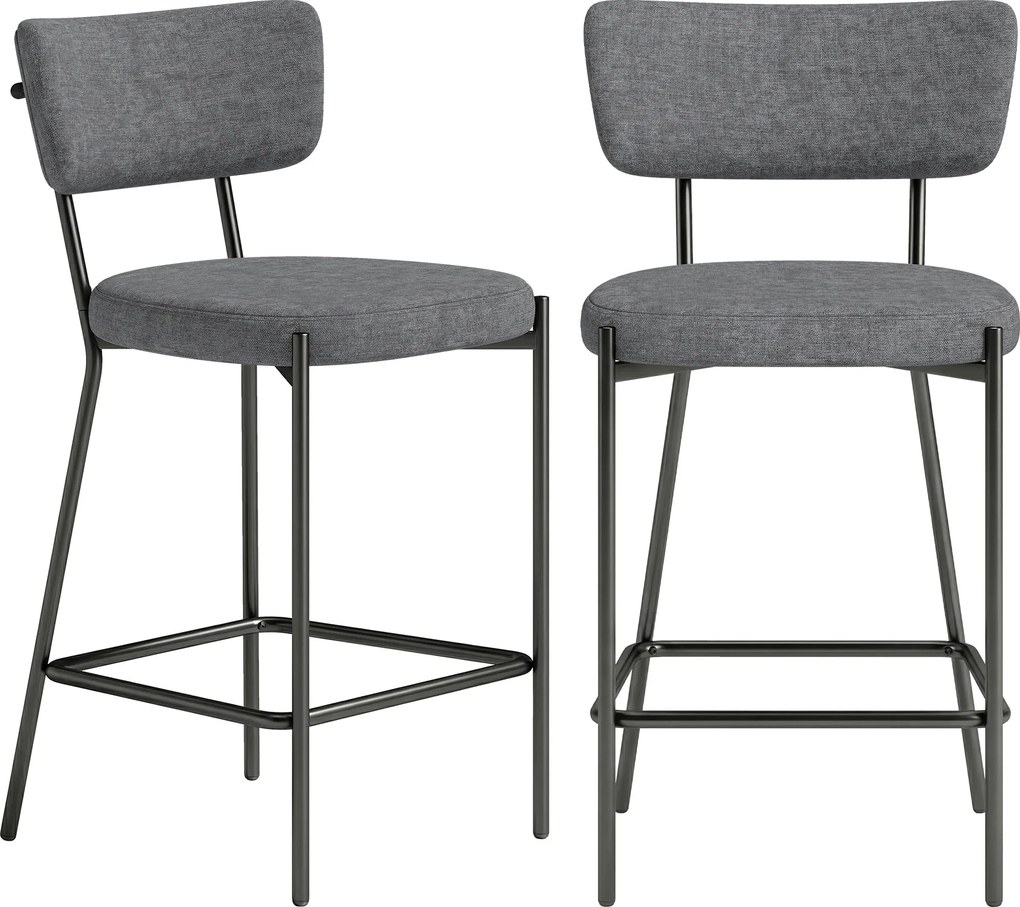 HOMCOM Hokery w zestawie 2, tapicerowane stołki barowe z wyprofilowanym oparciem, do wyspy kuchennej, strefy śniadaniowej, Szary | Aosom PL