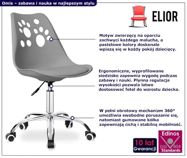 Grafitowy dziecięcy fotel obrotowy - Mannis 3X