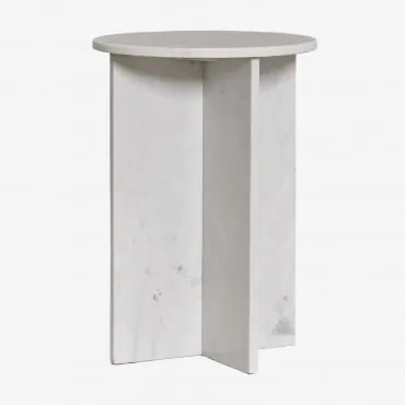 Okrągły Stolik Nocny Ø35 Cm Z Marmuru Mencia Biały Marmur - Sklum