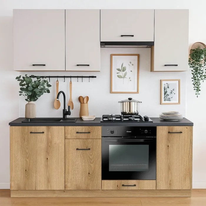 Zestaw Mebli Kuchennych MODERN 200 cm Dąb Evoke/Kaszmir Nowoczesny