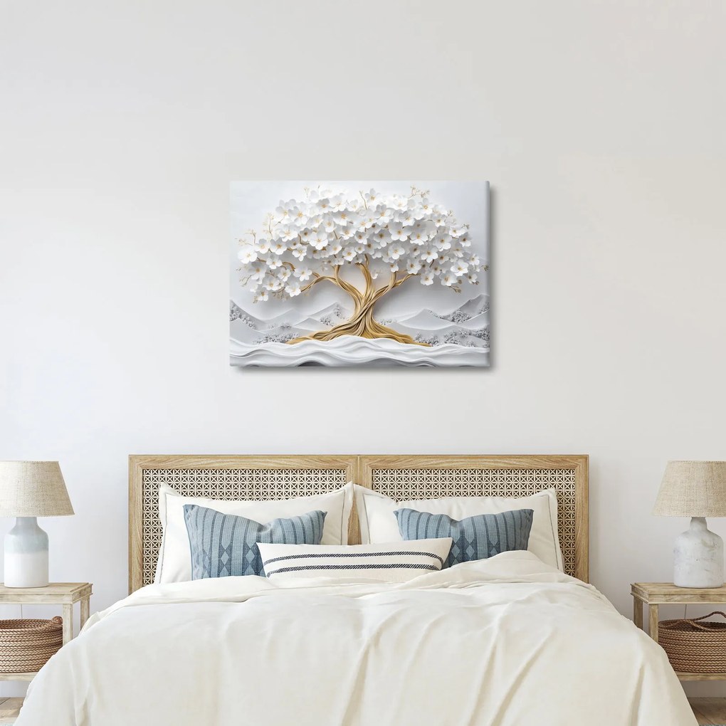 Obraz – Eleganckie drzewo życia 3D pełne kwiatów (70x50 cm)