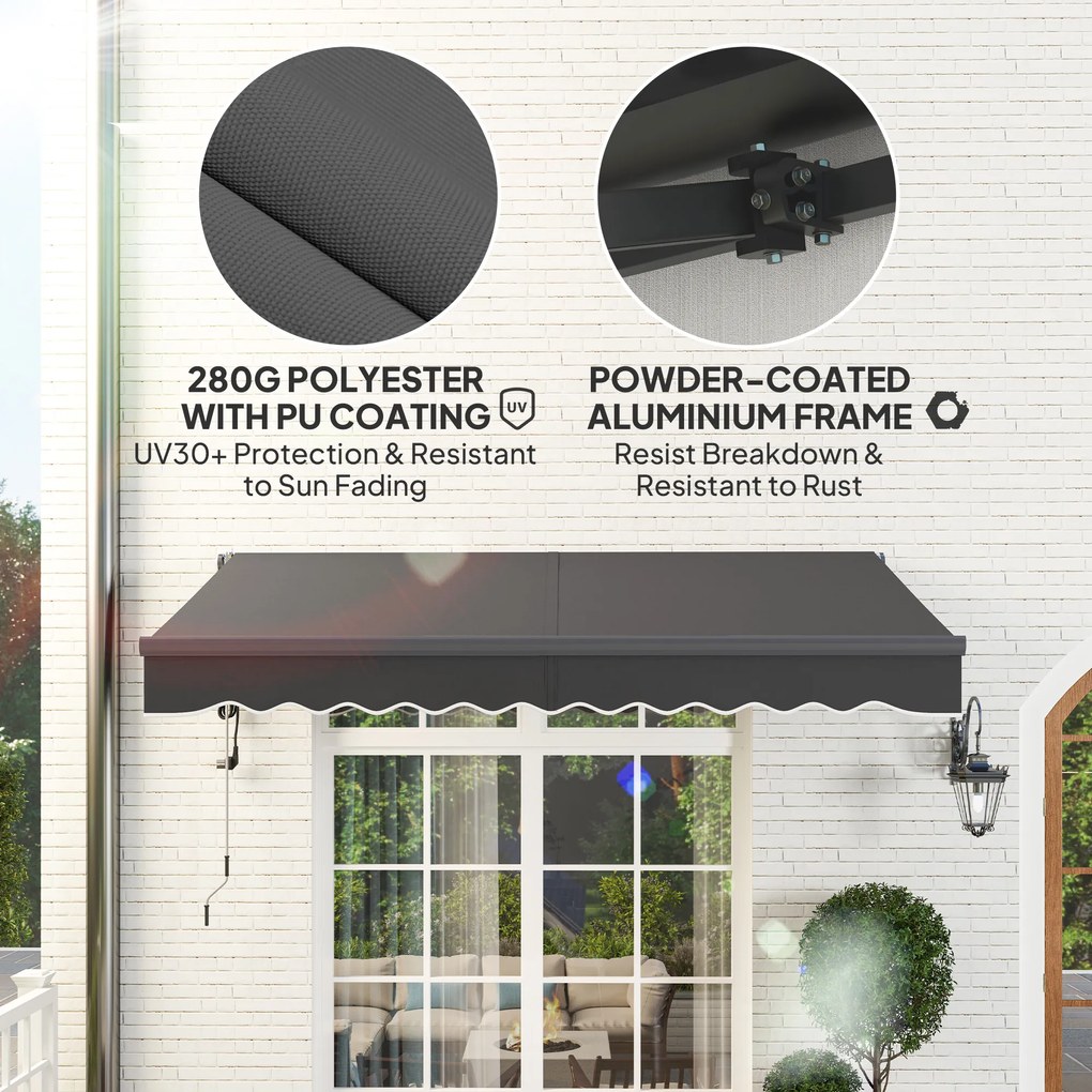 Outsunny Markiza z Korbą Ręczną i Elektryczna Regulacja Wysokości Markiza Ramieniowa 300 cm Szerokości Ciemnoszary