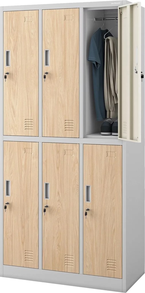 Szafa socjalna 6-drzwiowa Eco Design Igor, 90x45x185 cm, szary/dąb sonoma