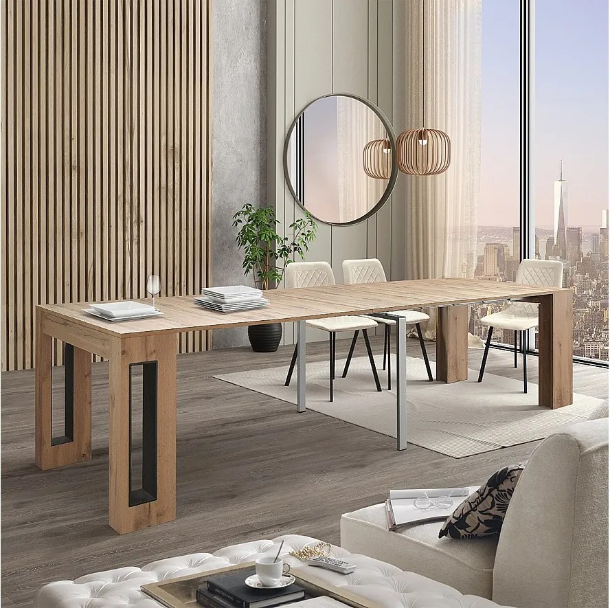 Wysuwana drewniana konsola, wykończenie dąb rustykalny 90×45-90×295 cm - GAIOLE