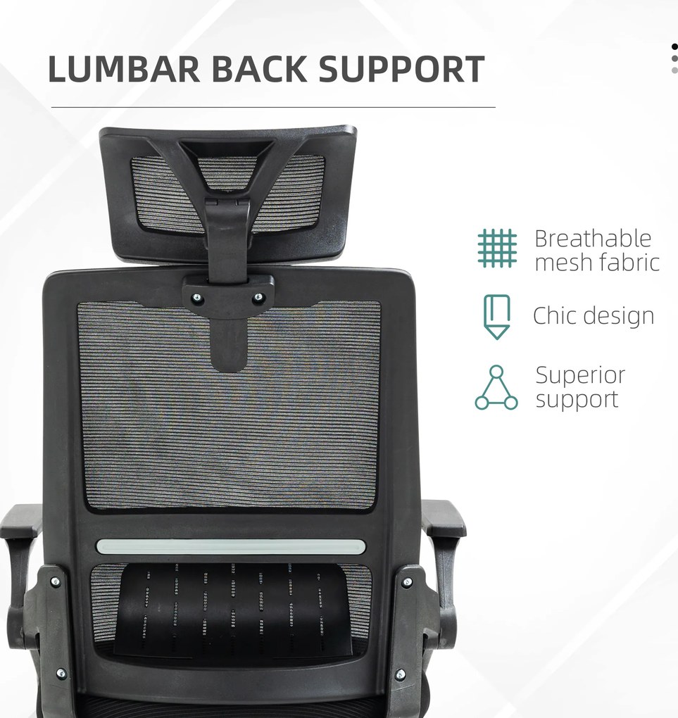 Vinsetto Fotel Biurowy Obrotowy Regulowany z Podparciem Głowy 58x61x119cm Czarny | Aosom PL