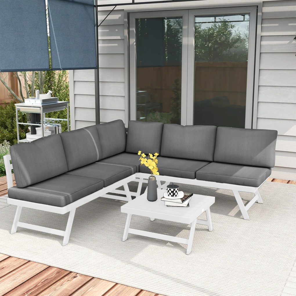 Outsunny Zestaw mebli ogrodowych Loungemöbel-Set 4-częściowy, 115 cm x 61 cm x 65 cm, Szary + Biały