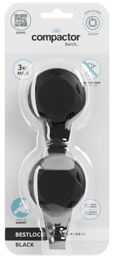 Czarne stalowe haczyki bez wiercenia zestaw 2 szt. Bestlock – Compactor