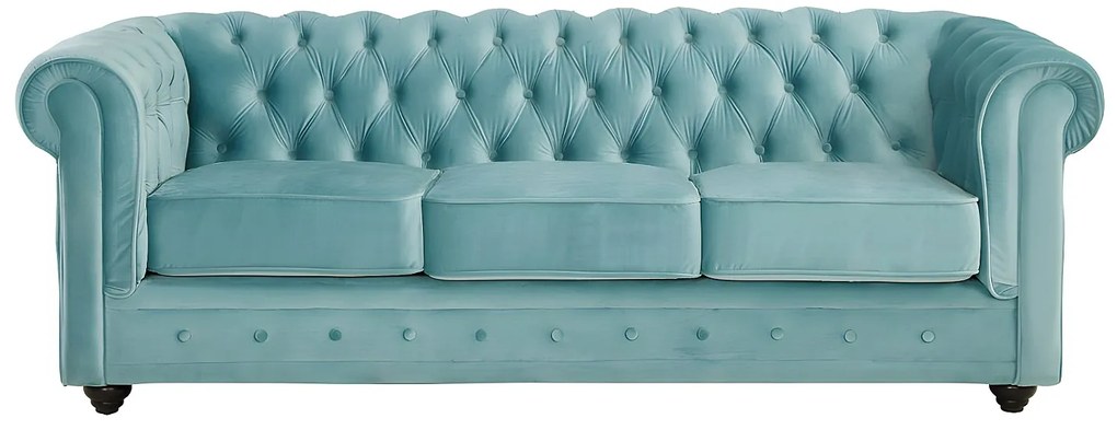 Kanapy 3-osobowa i 2-osobowa z weluru w kolorze pastelowym niebieskim CHESTERFIELD