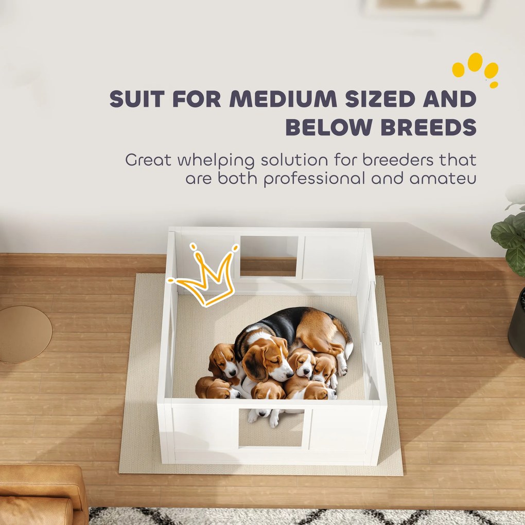 PawHut Kojec dla Szczeniąt dla Małych i Średnich Ras Psów, Biały z Regulowanym Wejściem i Antypoślizgowymi Podkładkami