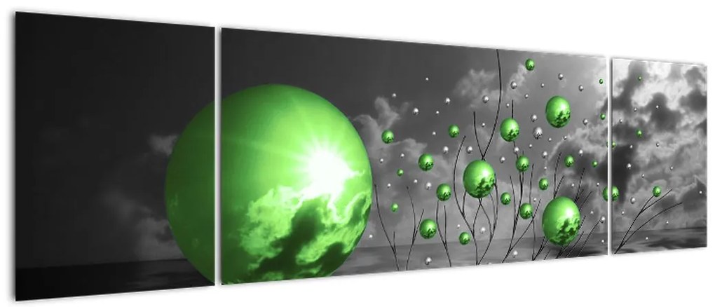 Obraz zielonych abstrakcyjnych kul (170x50 cm)