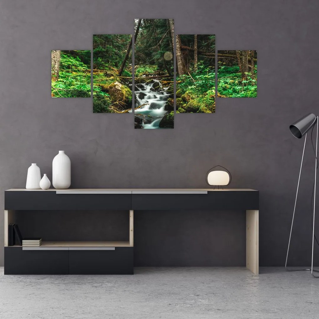 Obraz strumienia w lesie (125x70 cm)