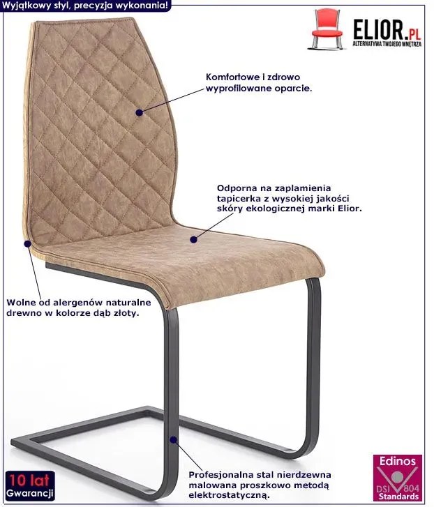 Brązowe industrialne krzesło metalowe na płozach F8-S56