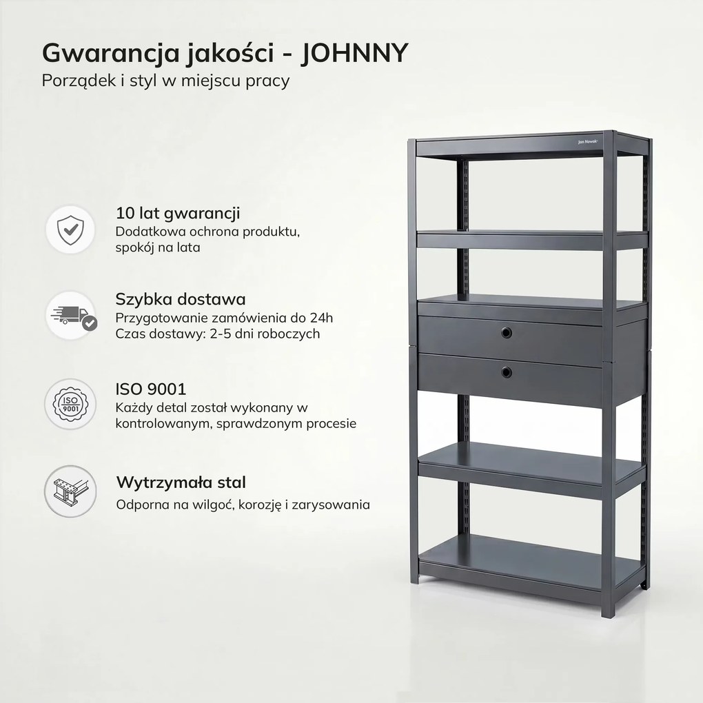 Regał metalowy z szufladami antracytowy: JOHNNY, 1800 x 800 x 420 mm