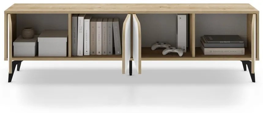 Biała szafka pod TV w dekorze dębu 180x51 cm Nola – Marckeric