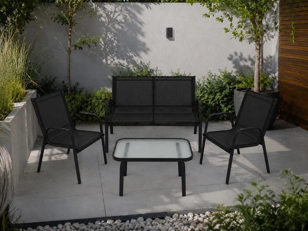Zestaw mebli ogrodowych Boston 025 - sofa 2-osobowa, 2 fotele, stolik, kolor czarny