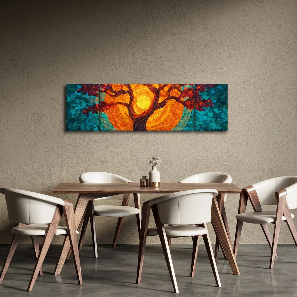 Obraz - Drzewo życia i słońce w mozaice (170x50 cm)