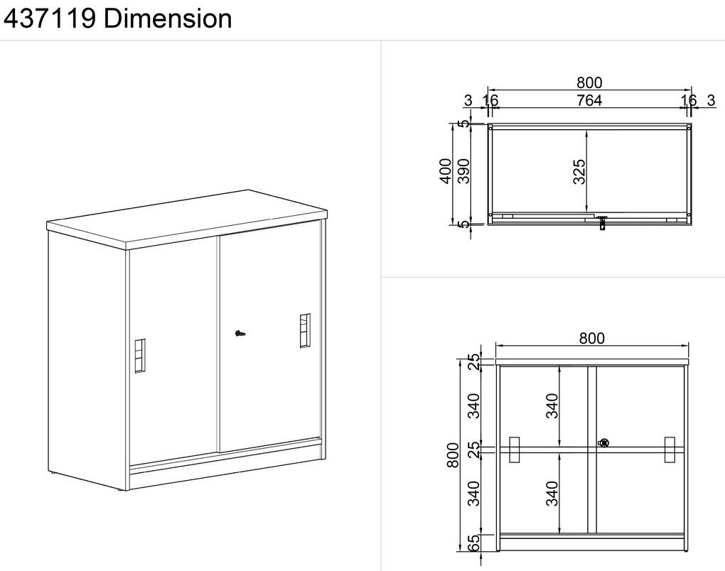 Szafka przesuwna MIRELLI, 800 x 400 x 800 mm, brzoza