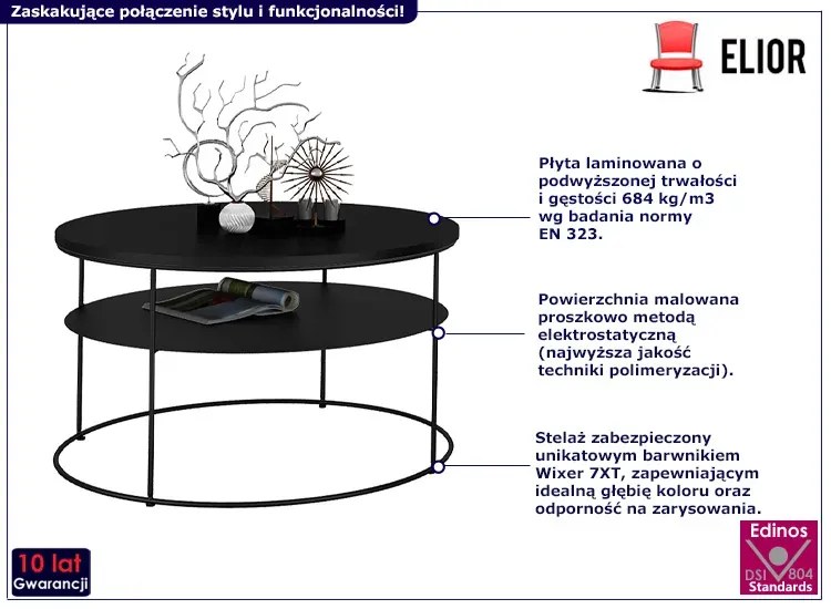 Czarny loftowy stolik kawowy - Rencontrer 4X