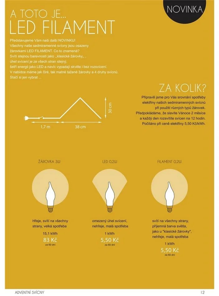 Świecznik adwentowy z żarówką ciągnioną LED Filament, biały