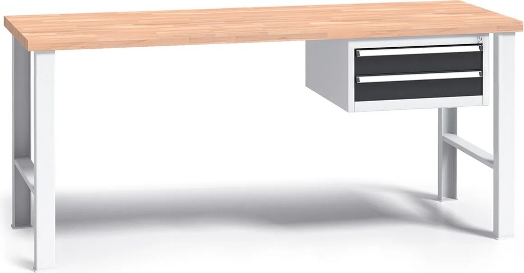 Profesjonalny stół warsztatowy G3 z drewnianym blatem roboczym, 1700 mm, 1x 2 szufladowy kontener, grafitowy