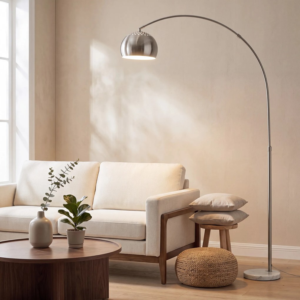 HOMCOM Lampa podłogowa, design łukowy z marmurową podstawą, 167 cm, srebrna | Aosom PL