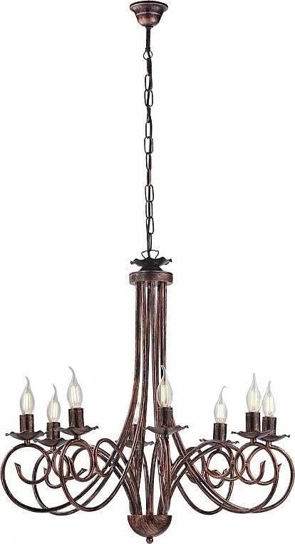 Alma - Żyrandol z czarnego lakierowanego żelaza z antyczną miedzianą dekoracją, 8 świateł, 128 cm - Ø67 cm - BL130-8-NR