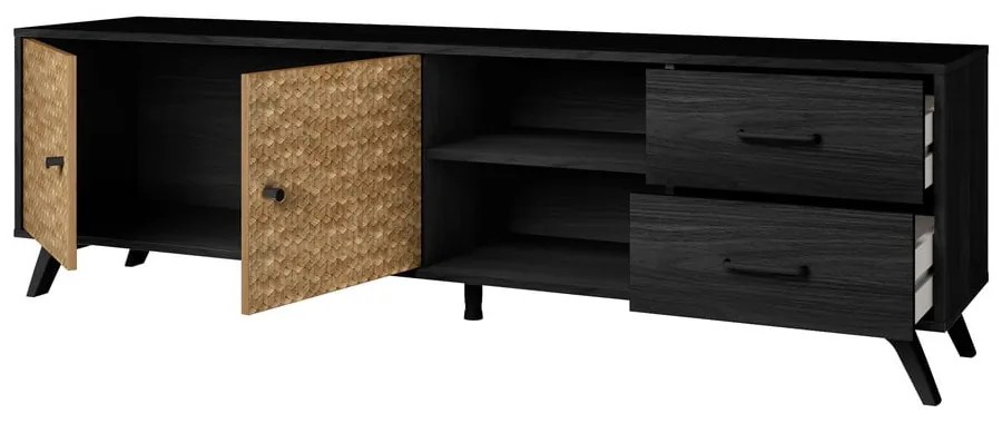 Czarna szafka pod TV w dekorze drewna egzotycznego 181x53 cm Hanoi – Marckeric