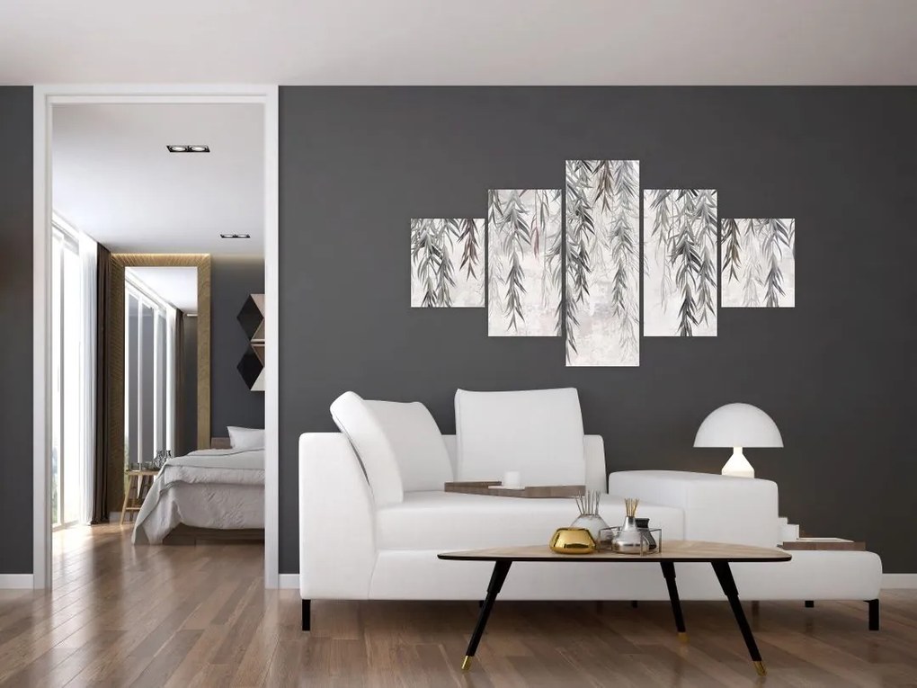 Obraz - Gałązki wierzby w szarym tynku (125x70 cm)