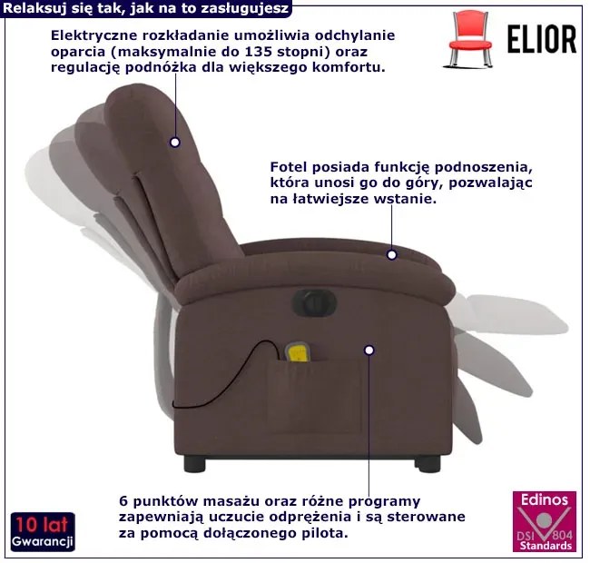 Brązowy masujący fotel z funkcją podnoszenia L8-Z98