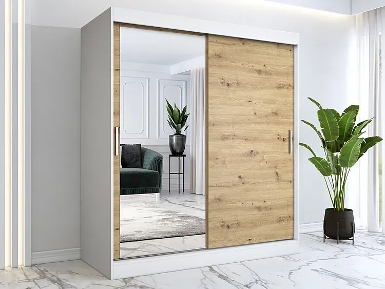 Szafa przesuwna biały + dąb artisan 180 cm - Seko 5X