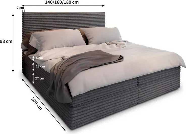 Promocja Łóżko tapicerowane boxspring ISPIRA 140x200 cm kremowe II jakość Materac: Materac sprężynowy Bonell