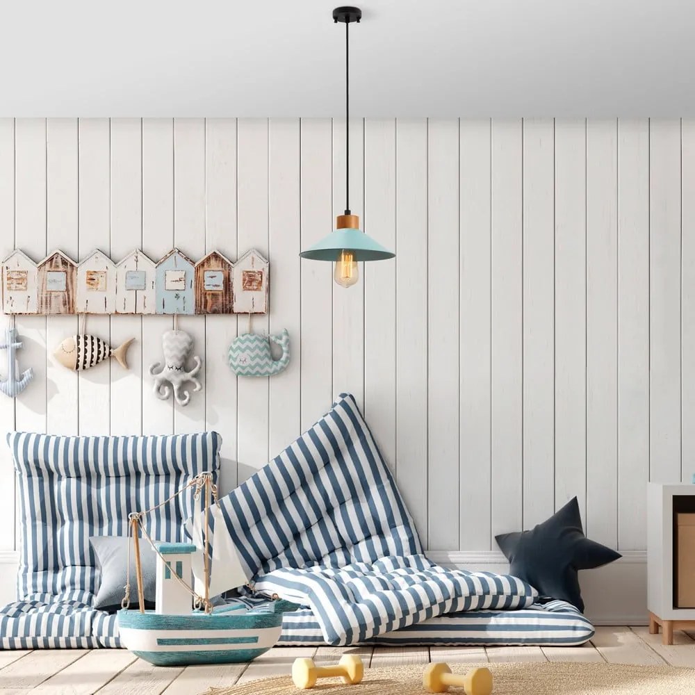 Turkusowa/w naturalnym kolorze lampa wisząca z metalowym kloszem ø 24 cm Manavgat – Opviq lights